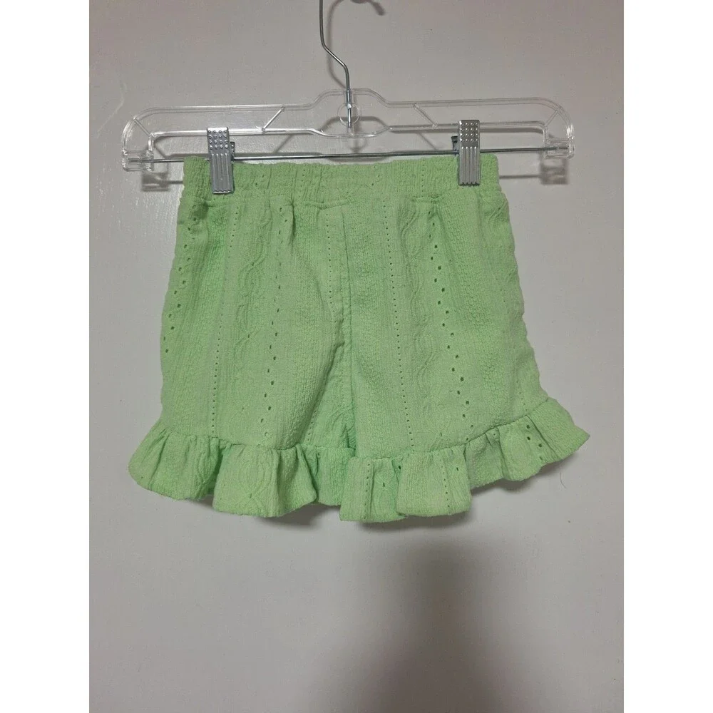 Little Lass Girls Size 6 Lime Green Textured Pointelle Knit Shorts Ruffle Tassel